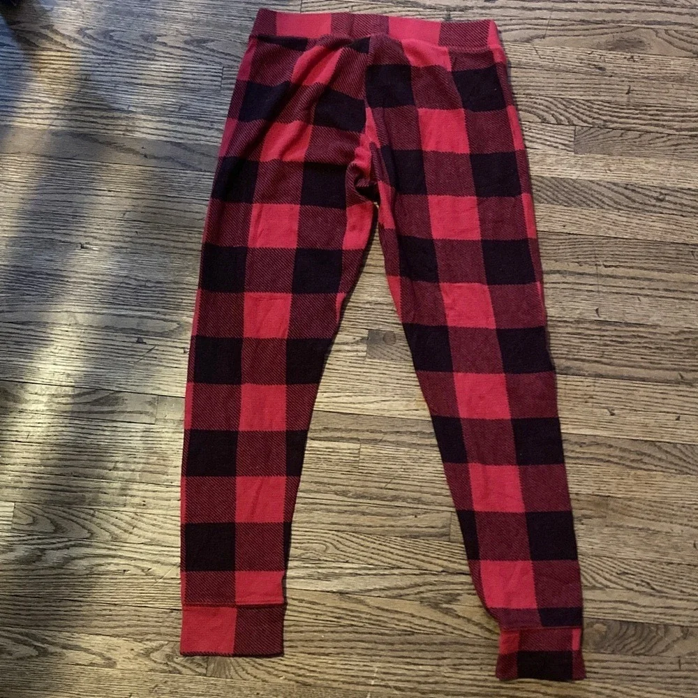 Victorias Secret PINK Buffalo Plaid Pajama Leggings Red Black Waffle Knit Medium